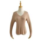 V-neck Ribbed Knit Sweater / Plain Shorts