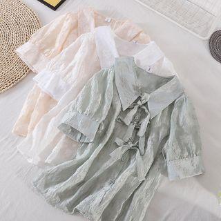 Bow Embroidered Short-sleeve Top