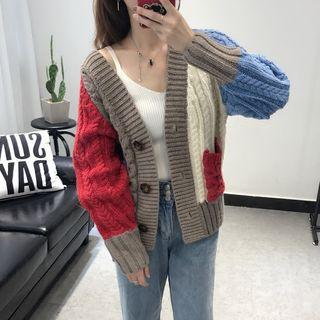 Color Block Cable Knit Cardigan