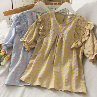 Ruffled-trim Checker Blouse