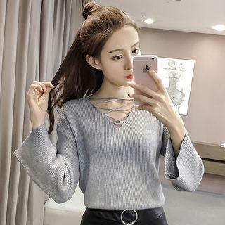 Crisscross Front Long Sleeve Knit Top