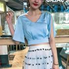 Slit Sleeve V-neck Crop Top