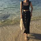 Cropped Camisole Top / High Waist Midi Pencil Skirt