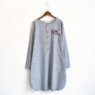Mustache Embroidered Long Sleeve Dress