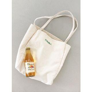 Lettering-embroidered Canvas Shopper Bag