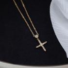 Rhinestone Cross Necklace Gold - One Size