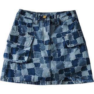 Patterned Denim Pencil Skirt