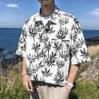 Palm Tree Print Elbow Sleeve Shirt