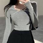 Plain Long Sleeve T-shirt Gray - One Size
