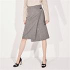 Wrap-front Houndstooth Wool Blend Skirt