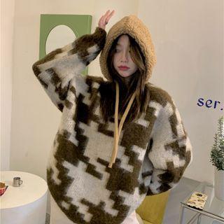 Two Tone Hooded Woolen Oversize Sweatshirt
