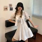 Puff-sleeve Bow Front Mini A-line Dress