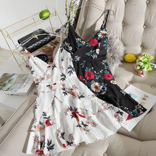 Flower Print Spaghetti-strap A-line Mini Dress