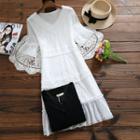Short-sleeve A-line Lace Panel Dress