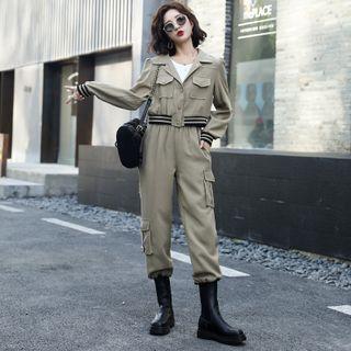 Long-sleeve Striped Cargo Jacket + High-waist Striped Cargo Pants