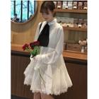 Plain Chiffon Long Sleeve Collared Dress