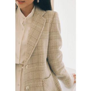 Glen Plaid Wool Blend Blazer Beige - One Size