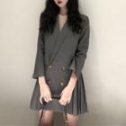 Double-breasted 3/4-sleeve Mini Collared Dress