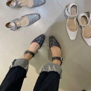 Square Toe Ankle Strap Dorsay Pumps