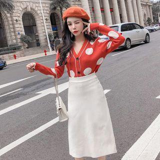 Set: Dotted Cardigan + Knitted A-line Skirt