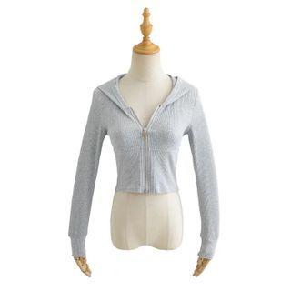 Zip-up Cropped Knit Hoodie