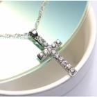 Cross Rhinestone Pendant Alloy Necklace Silver - One Size