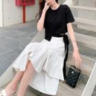 Short-sleeve Cropped T-shirt / Midi A-line Skirt / Set