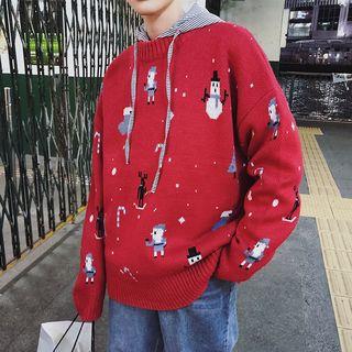 Loose-fit Christmas-embroidered Knit Sweater
