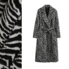 Zebra Pattern Woolen Coat With Sash