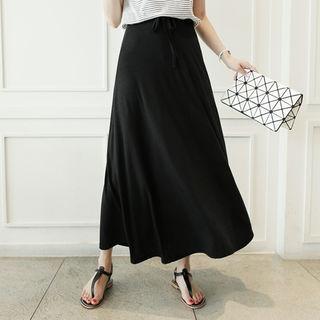 Drawstring-waist Flare Maxi Skirt