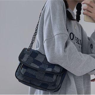 Chain Strap Flap Shoulder Bag Black - One Size