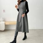 Adjustable-waist Herringbone Long Overall Dress