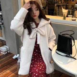 Bow Long-sleeve Hooded Coat
