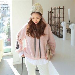 Layered-hem Lettering Fleece Hoodie