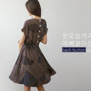 Button-back Dotted Chiffon Dress