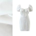 Puff-sleeve Mesh Panel Cutout Mini A-line Dress