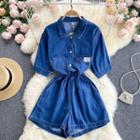 Big-pocket Drawstring Wide-leg Playsuit