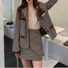 Houndstooth Button Jacket / Mini Pencil Skirt