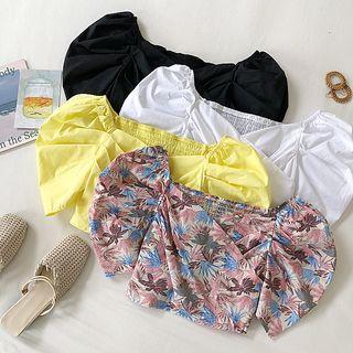 Puff-sleeve Ruched Cropped Top