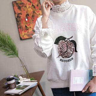Sequined Peach Printed Pullover