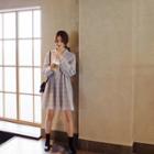 Collared Half-placket Plaid Mini Empire Dress