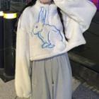 Half-zip Rabbit Embroidered Fleece Sweatshirt