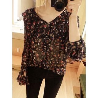 Frilled-trim Floral Print Blouse