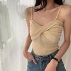 Plain Twist Cropped Knit Camisole Top