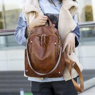Faux Leather Backpack Brown - One Size
