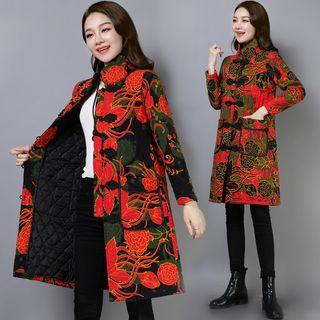 Stand Collar Floral Print Cheongsam Coat