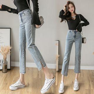 High Waist Washed Capri Bootcut Jeans