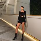 Square-neck Plain Skinny Dress Black - One Size