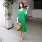 Deep V-neck 3/4-sleeve Empire Dress