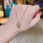 Crown Rhinestone Pendant Necklace X698 - Gold - One Size